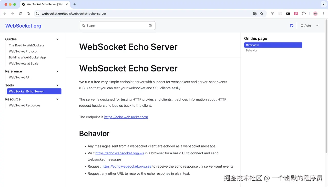 WebSocket.org Toolkit 界面