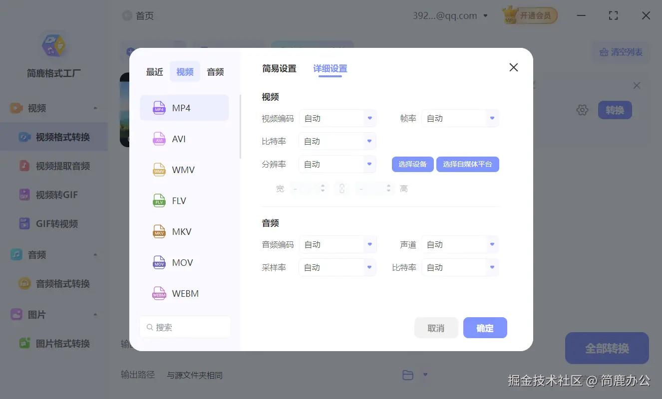 选择 MP4 输出格式