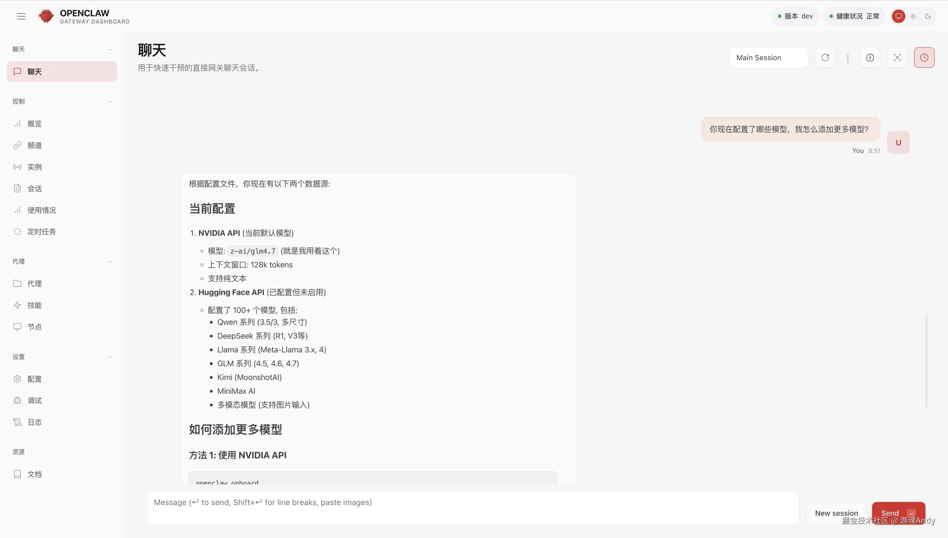 查看当前模型配置
