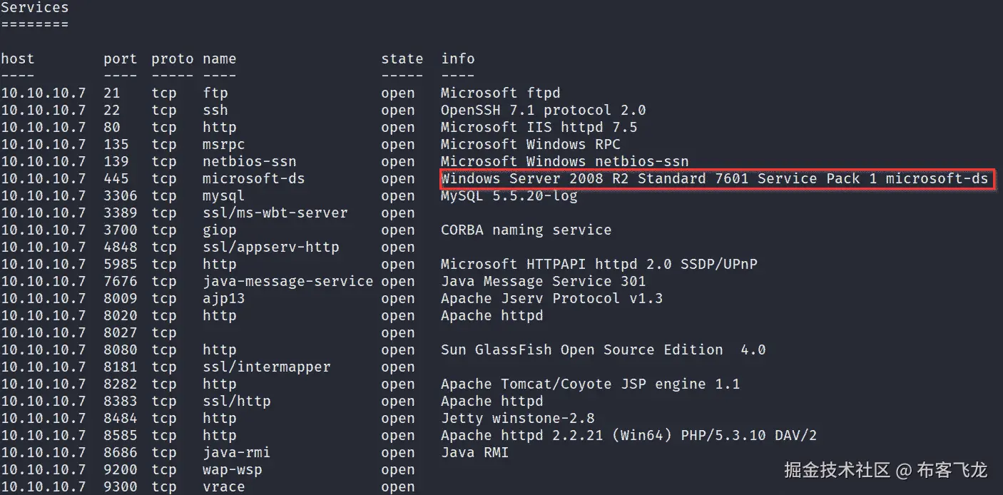图 3.11 – Metasploitable3 服务    