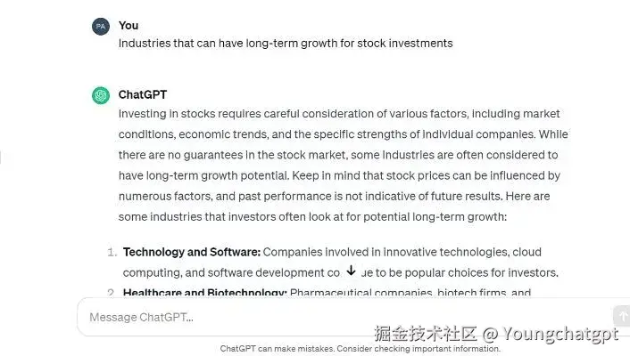 ChatGPT 对股票投资长期增长的建议