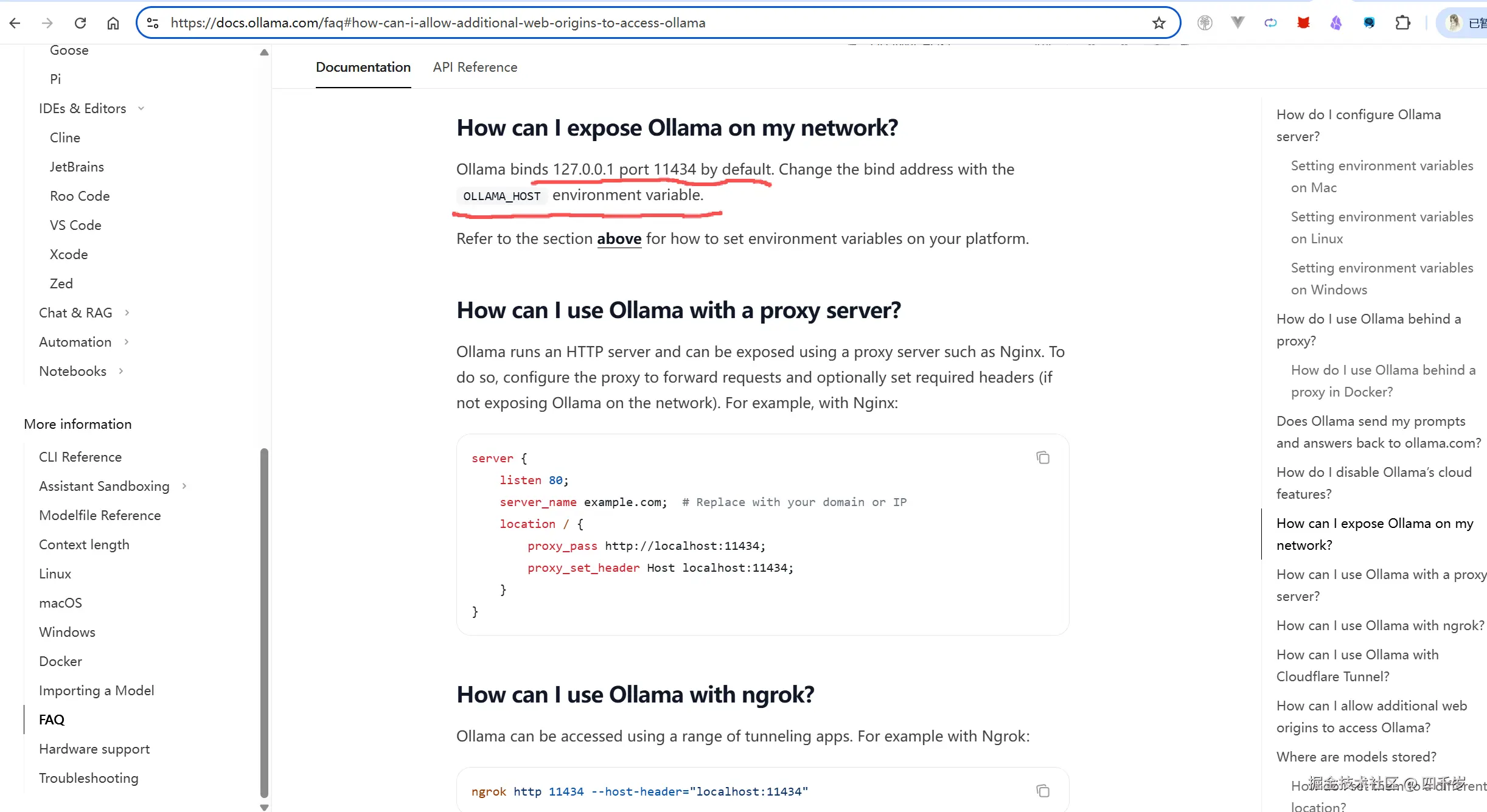 Ollama关于OLLAMA_HOST环境变量的官方文档