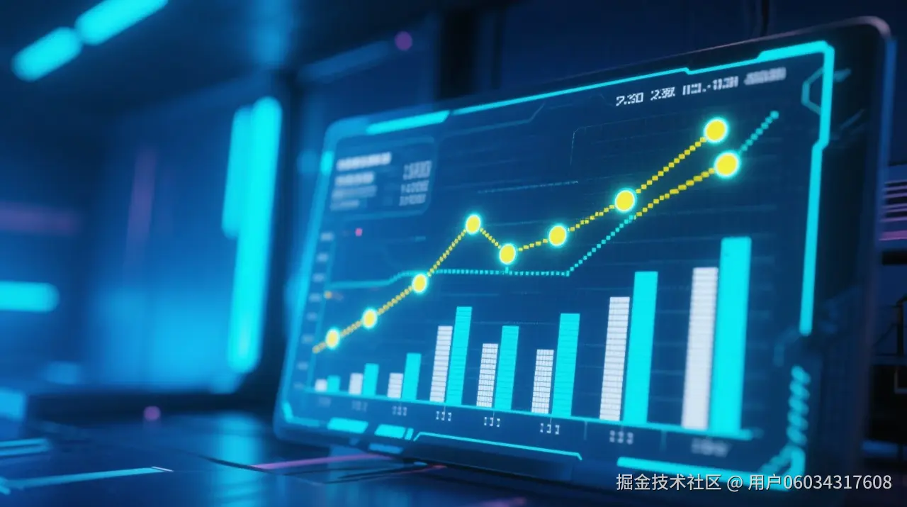 jimeng-2025-12-09-5565-创作一幅未来主义科技风格的金融数据可视化作品，融合赛博朋克元素。主体为带有发光节....png