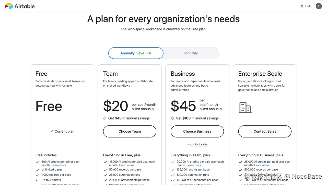 Airtable pricing