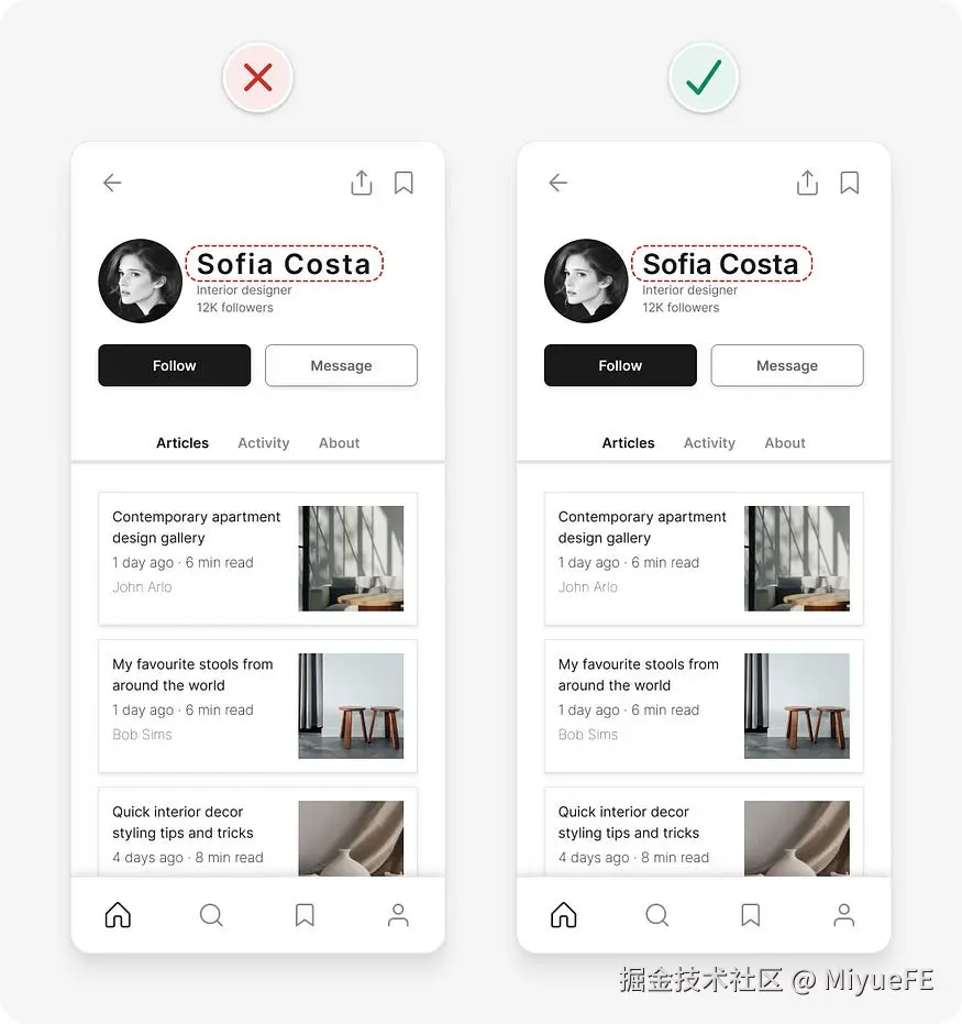 UI design tips example decreasing letter spacing for large text