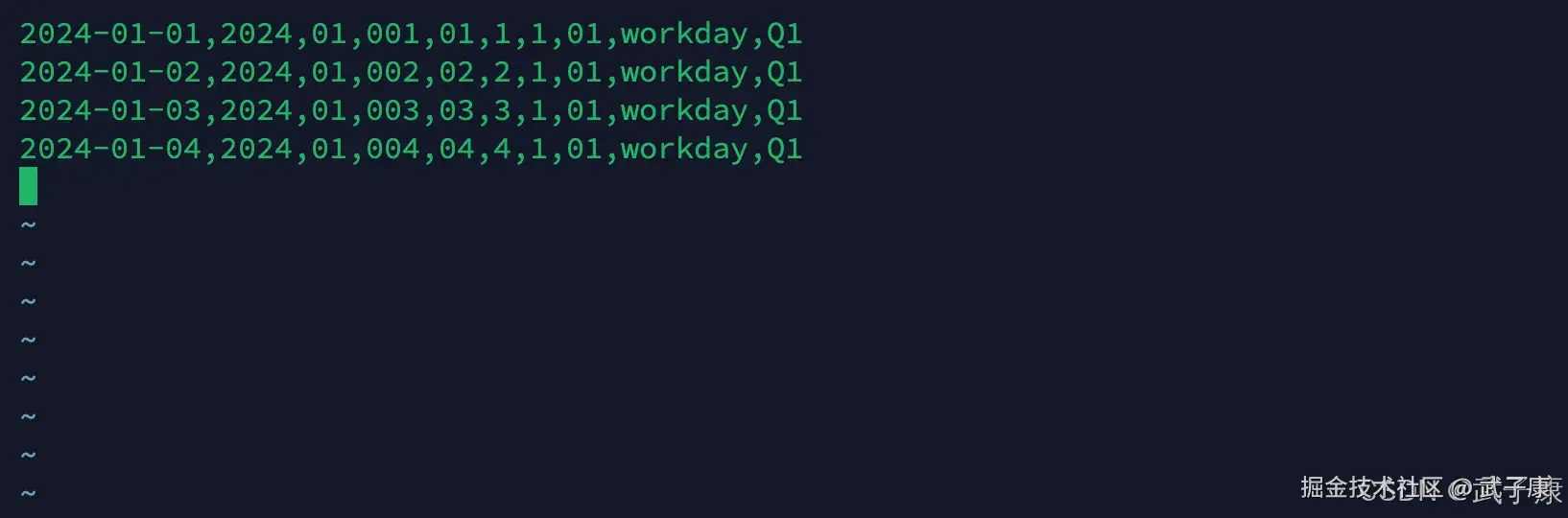 写入如下的数据