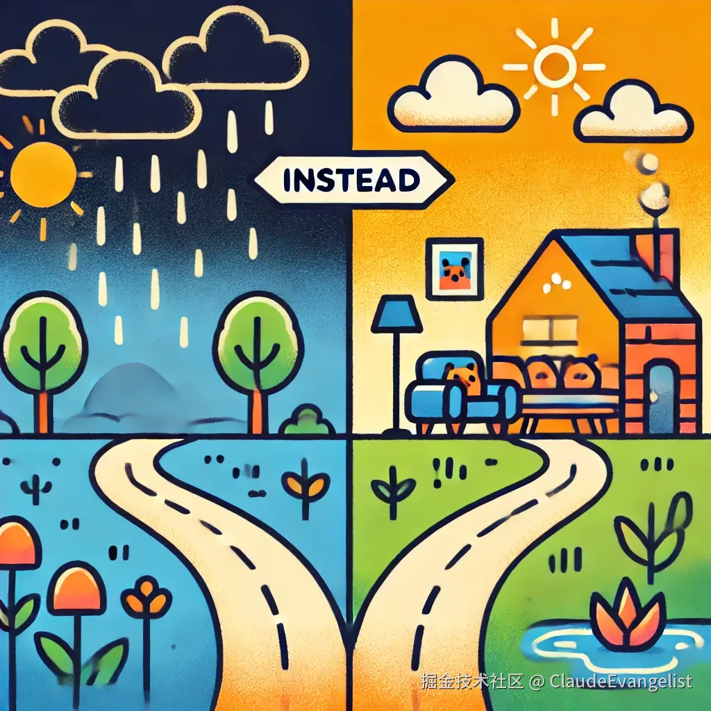 DALL·E 2024-09-24 23.51.19 - An illustration showing two different choices, with one path leading to a park on a rainy day and the other leading to a cozy home. The illustration s.webp