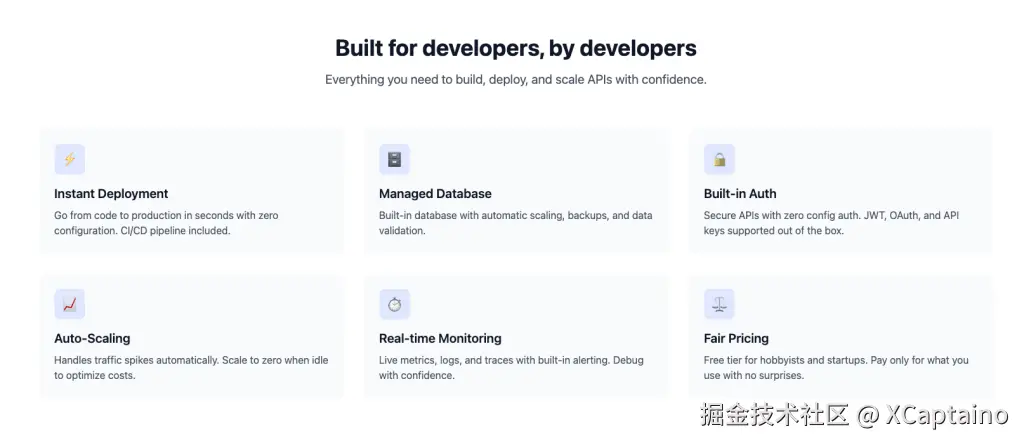 An image showing a reusable component with feature cards structured in a Tailwind-styled grid.