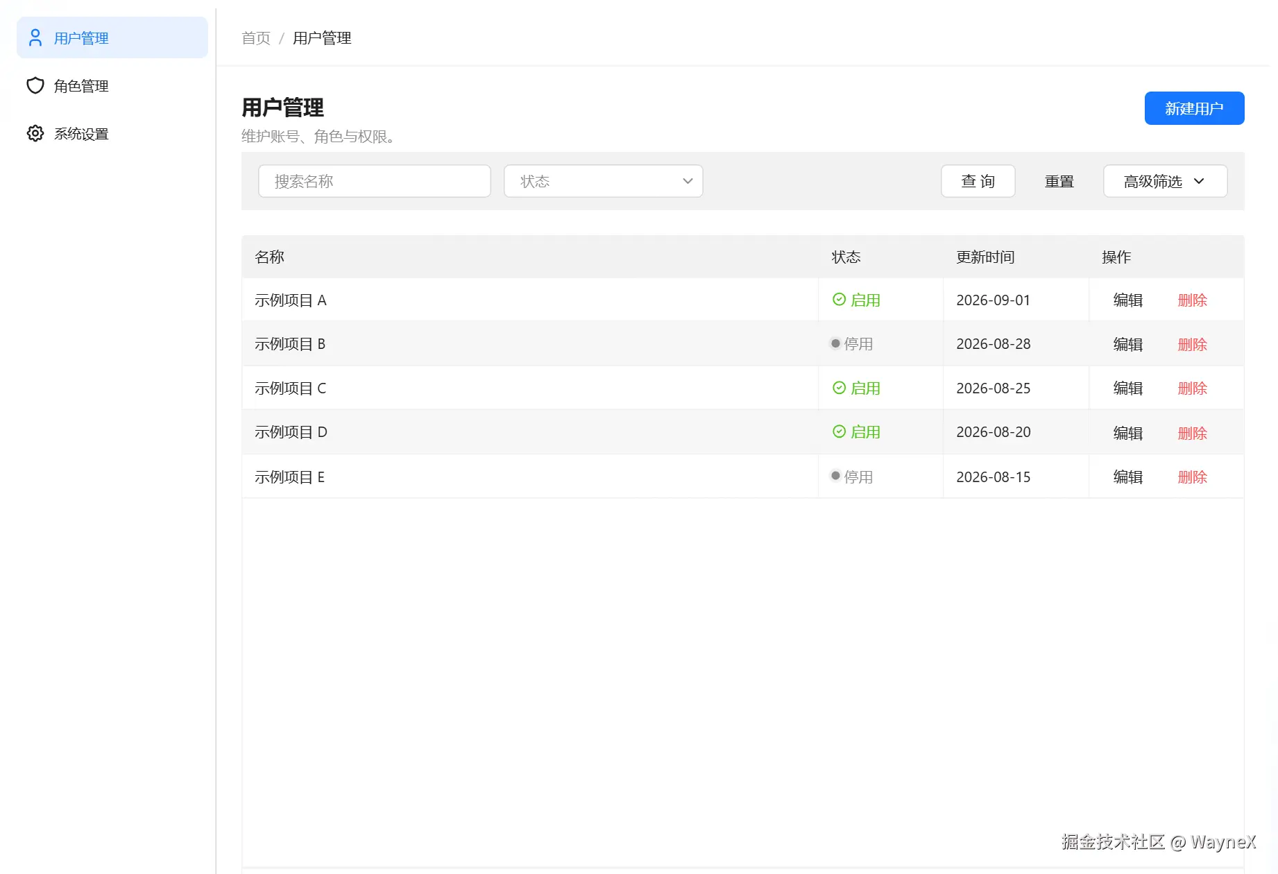 黄金样例列表页