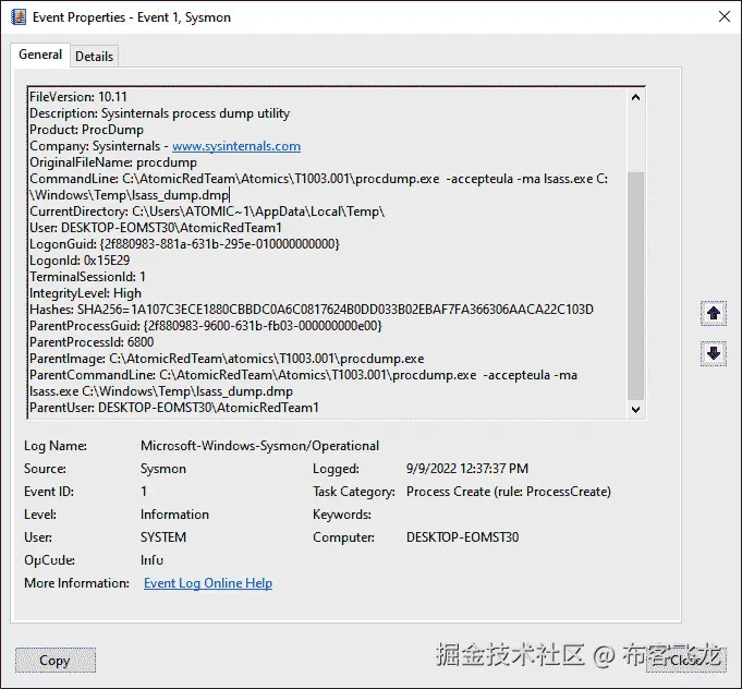 图 15.18 – ProcDump Sysmon 记录 