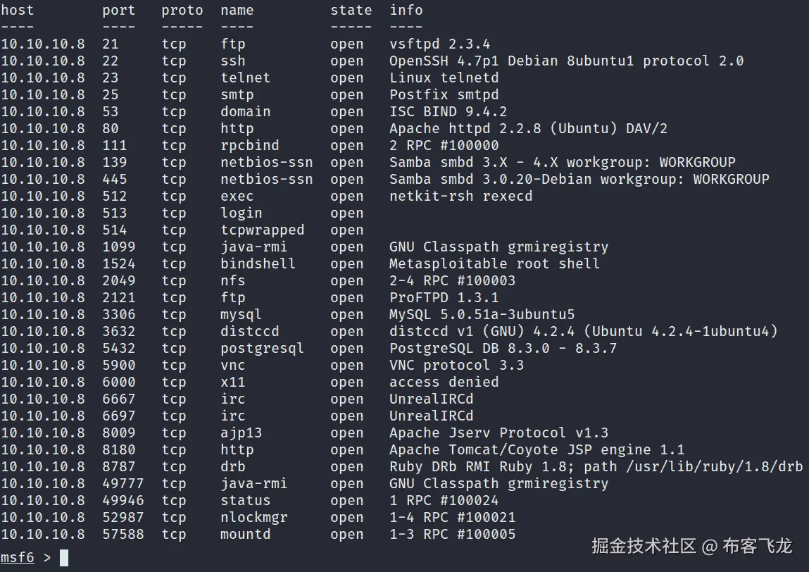 图 3.16 – Metasploitable2 服务
