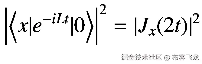 {\left|\left\langle x|{e}^{- iLt}|0\right\rangle \right|}²={\left|{J}_x(2t)\right|}²