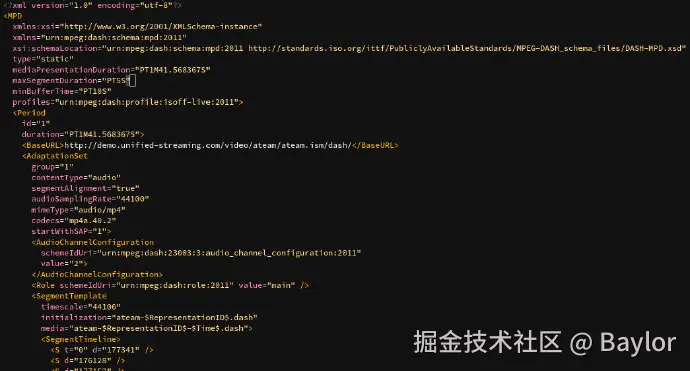 Example of a DASH Manifest, based on XML