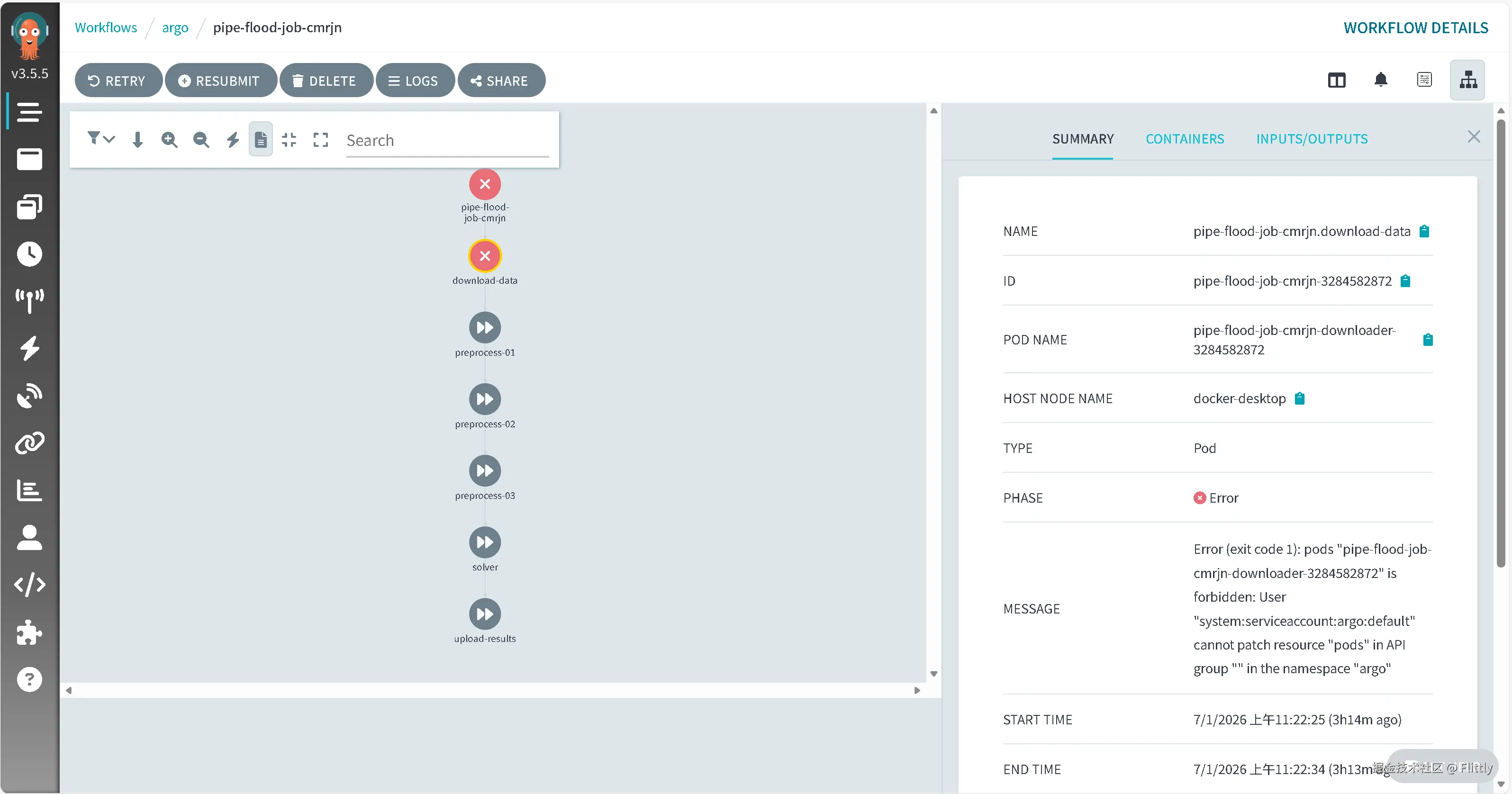 工作流运行时报权限错误