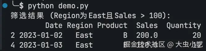根据条件筛选数据-运行效果图