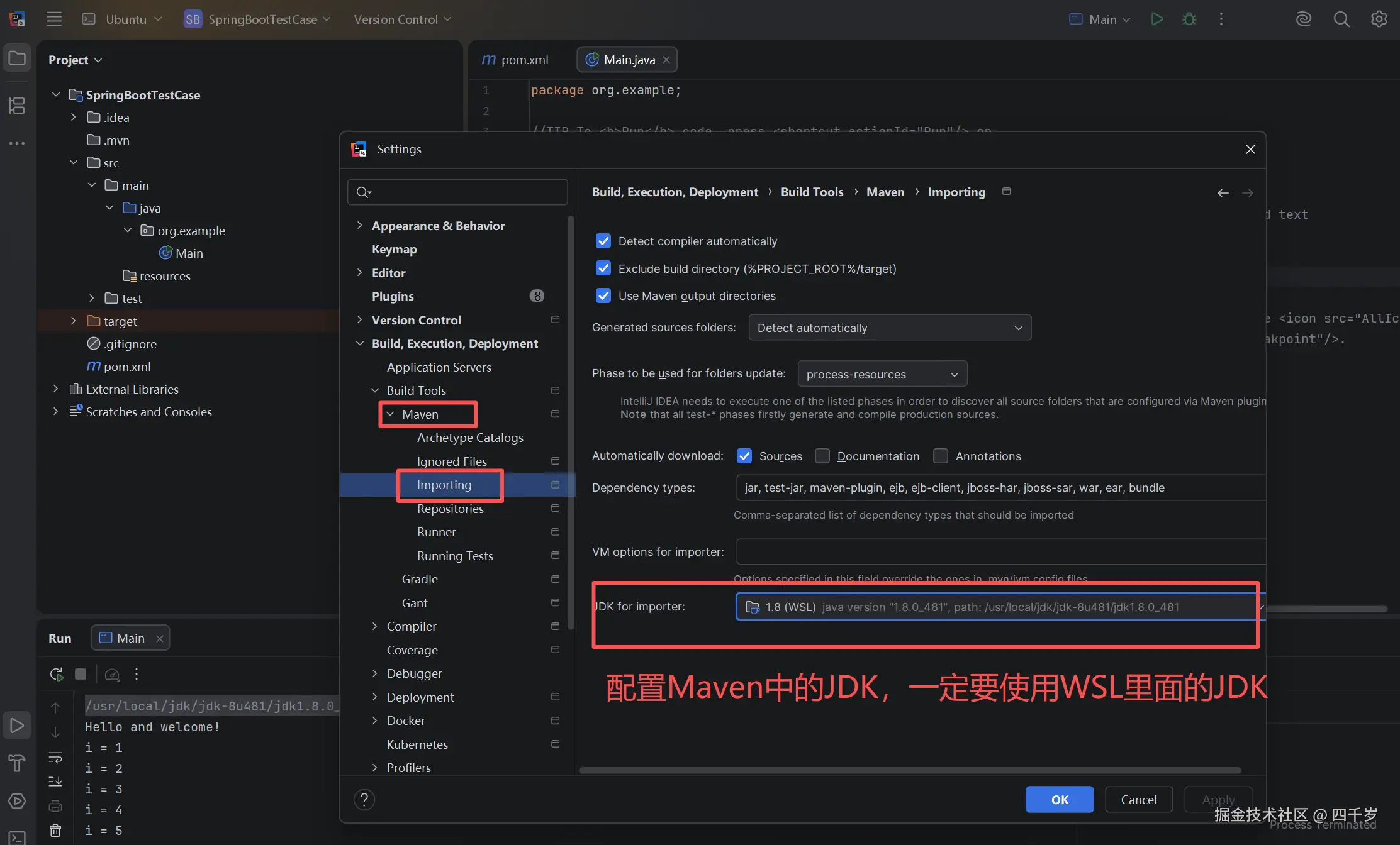 Importing中的JDK也要是WSL中的JDK