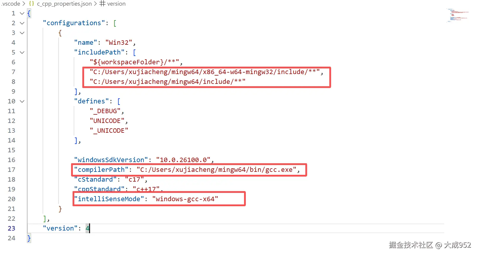 修改c_cpp_properties.json文件对应的字段