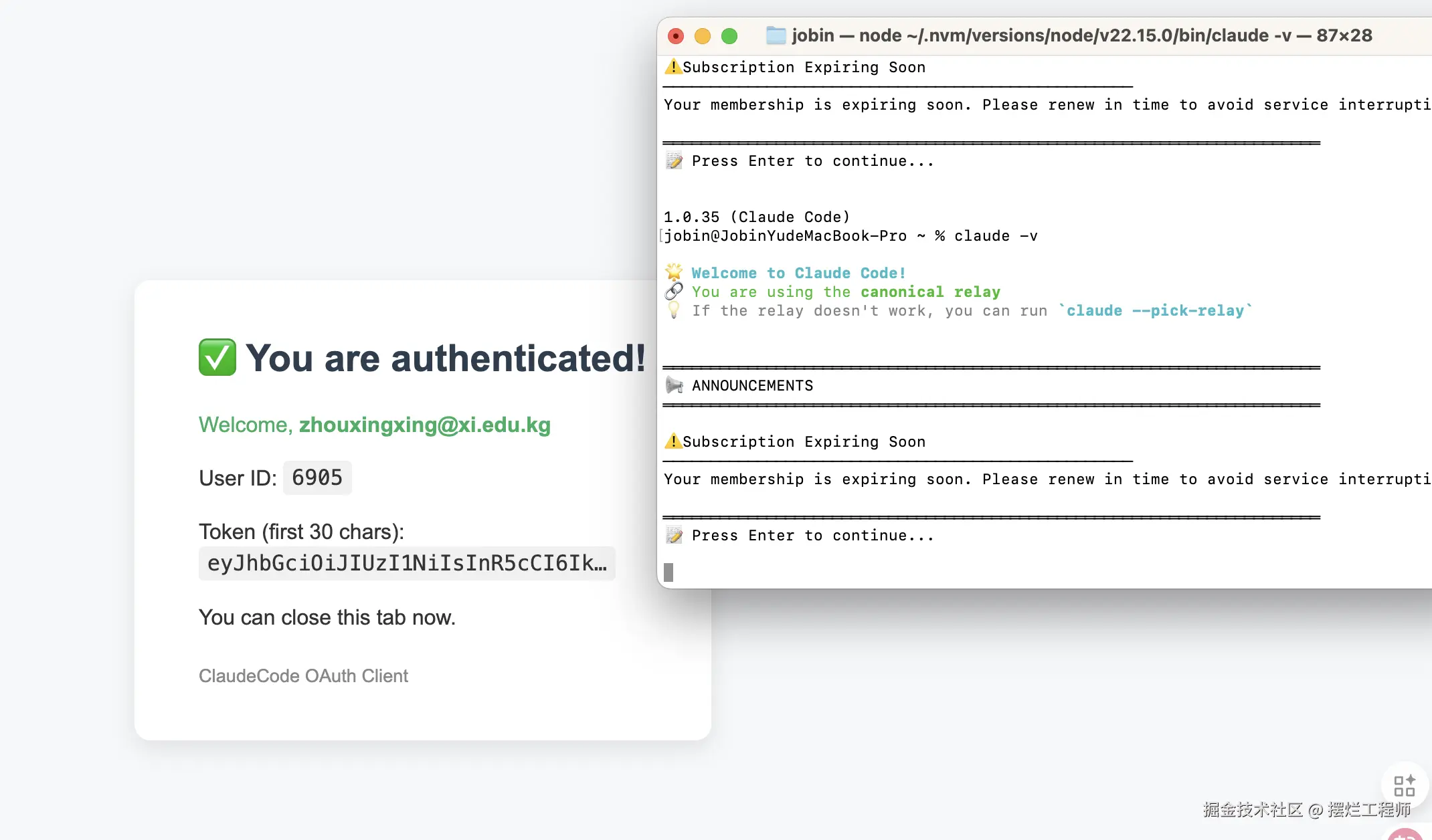 Claude Code 镜像站授权成功