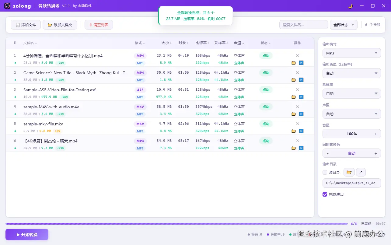 开始转换视频为 MP3