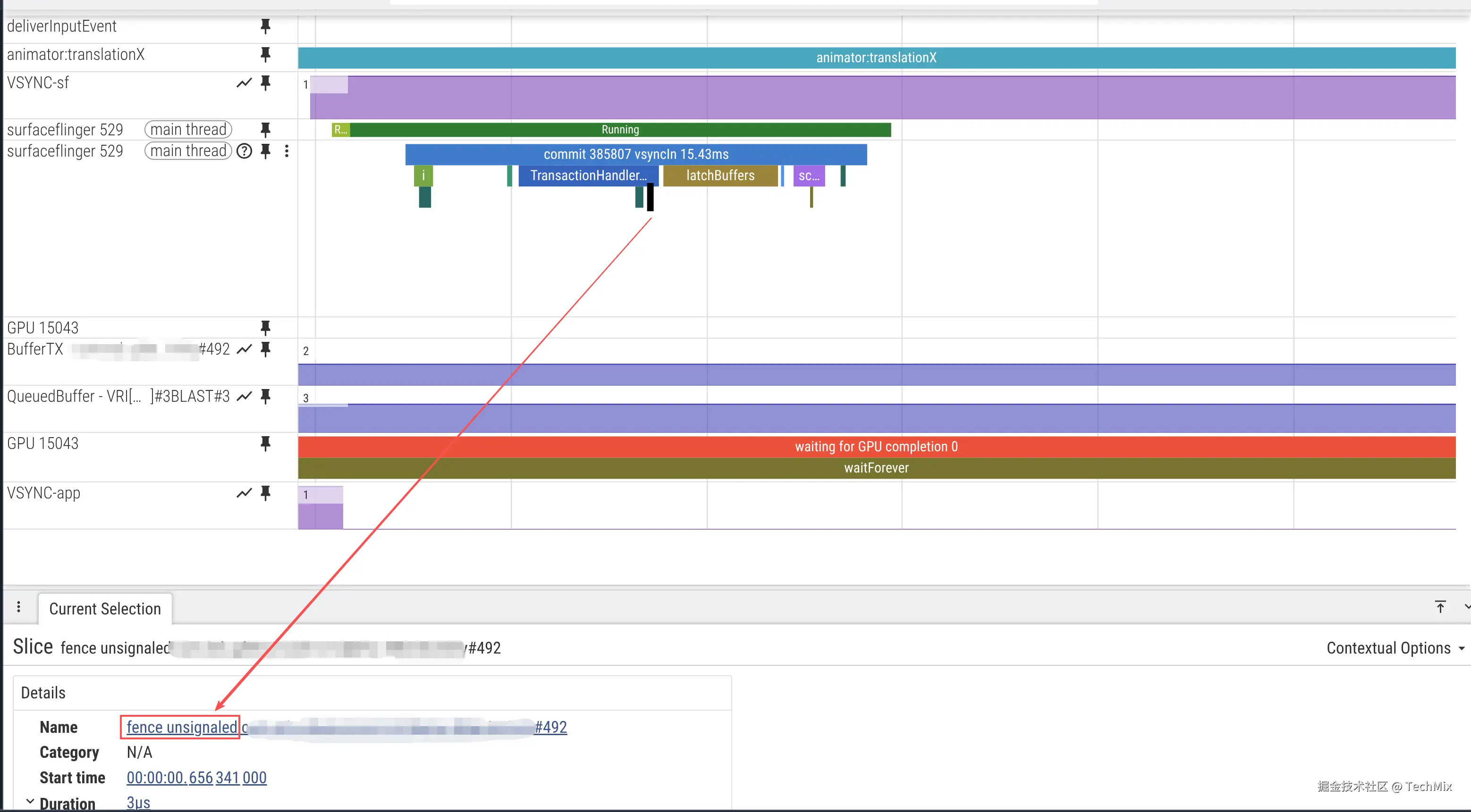 sf的commit 385807这次任务，从trace打印也能看到fence 是unsignaled状态