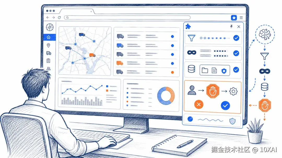 Browser extension entering existing regulatory platform, read-only collection, desensitized saving, and retaining manual confirmation