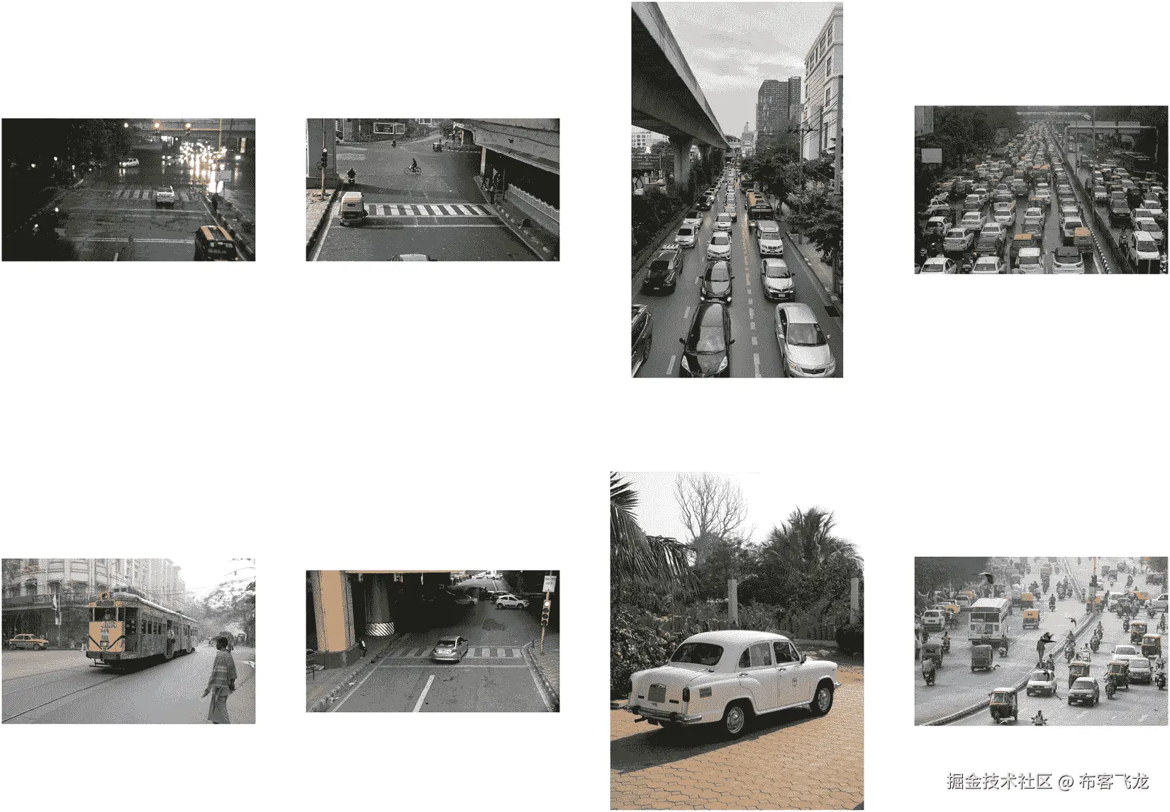 图 10.16 – 来自交通数据集训练集的八张图像拼接图