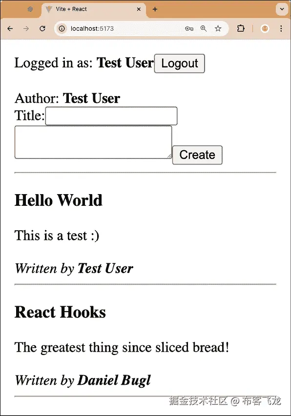 图 3.9 – 使用 Hooks 插入新帖子后的我们的博客应用的第一版